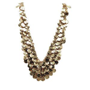 Gold Tone Statement Necklace With Textured Discs Adjustable Chain By Dressbarn